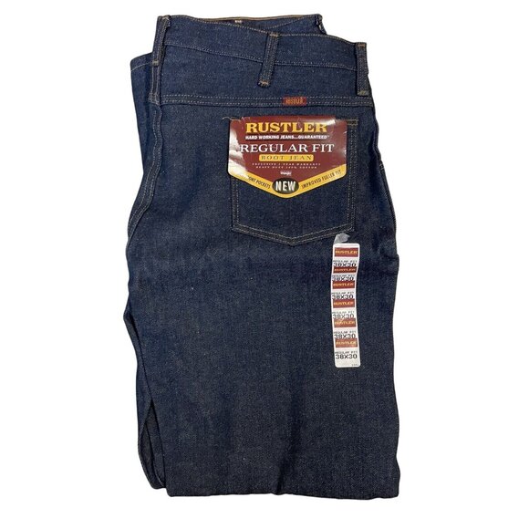 Rustler Regular Fit Boot Jeans 38x30 Mens Blue Denim Heavy Duty 100% Cotton - Picture 1 of 7